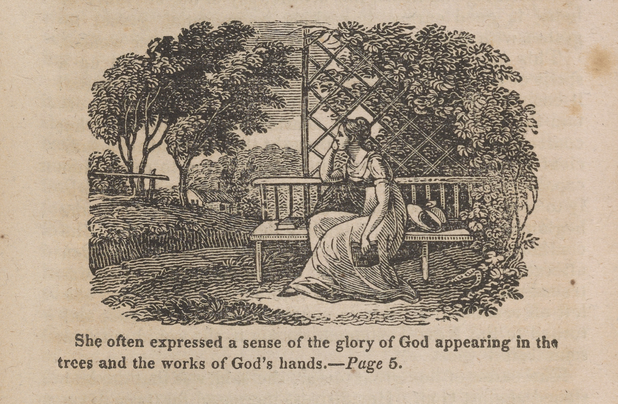 Alexander Anderson, wood-engraved illustration accompanying Account of Abigail Hutchinson: A Young Woman Hopefully Converted at Northampton, Mass., 1734, published by the American Tract Society (New York), ca. 1827-1832.