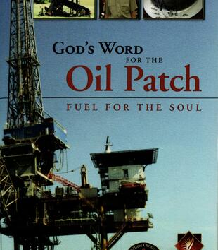Scan of book cover featuring a photograph of an oil rig