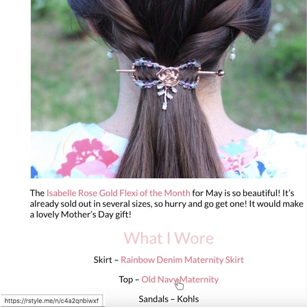 Screenshot of an online blog featuring an advertisement for a jewelled hair clip 