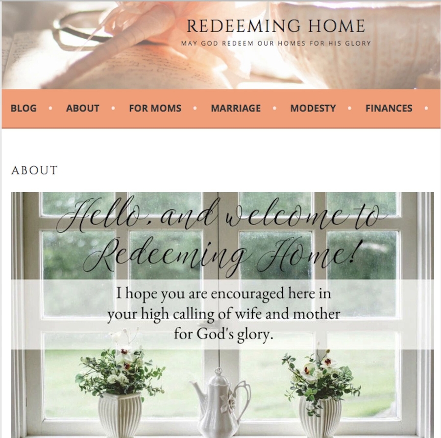 Electronic screenshot of the Redeeming Home website homepage